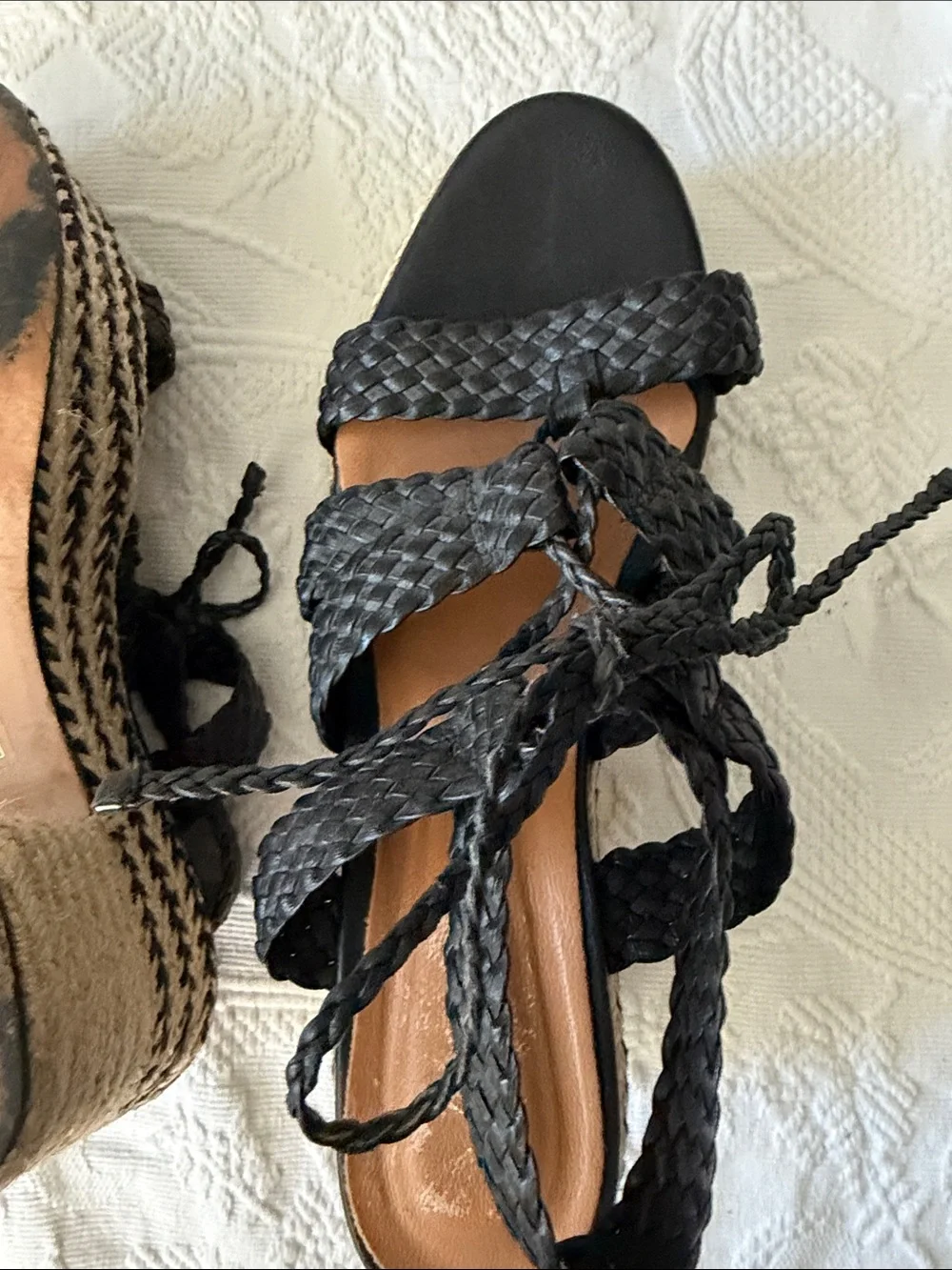 Anthropologie Black Braided Espadrille Platform Wedges